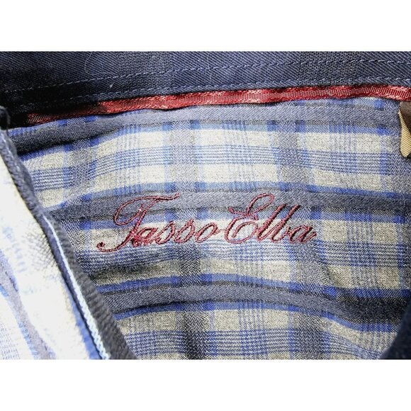 Tasso Elba Size Small 14-14.5 Men's Blue Gray Check Long Sleeve Cotton Shirt - Picture 5 of 10